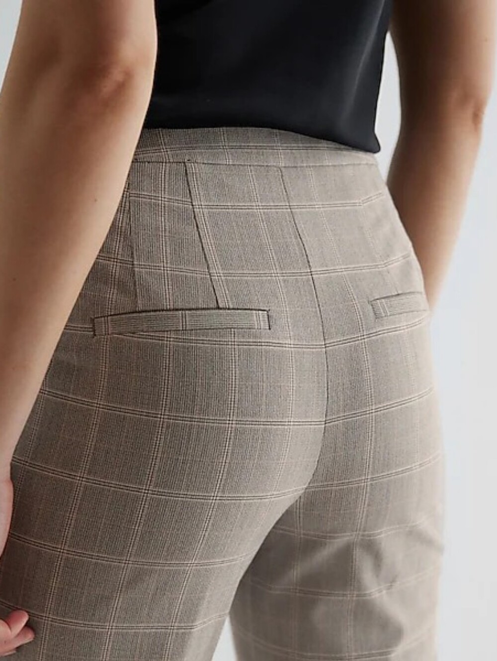 Express Super High Waisted Plaid Straight Ankle Pant